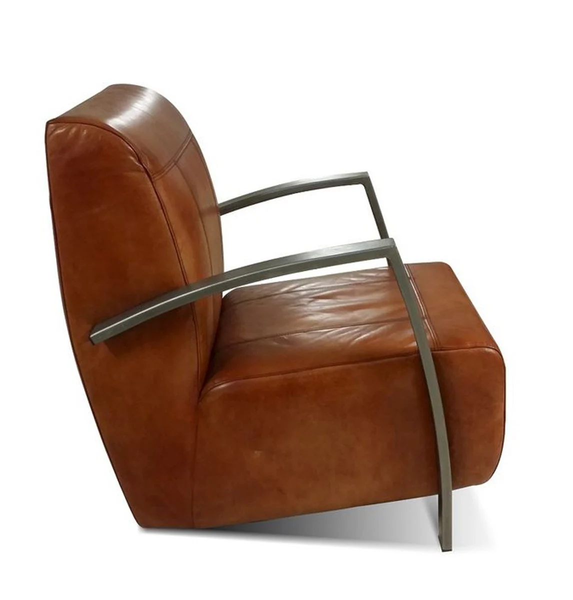 Casa Padrino - Butaca vintage industrial de cuero real - TODOS LOS COLORES - Sill¨®n de lujo con muebles de dise?o industrial de cuero de b¨²falo