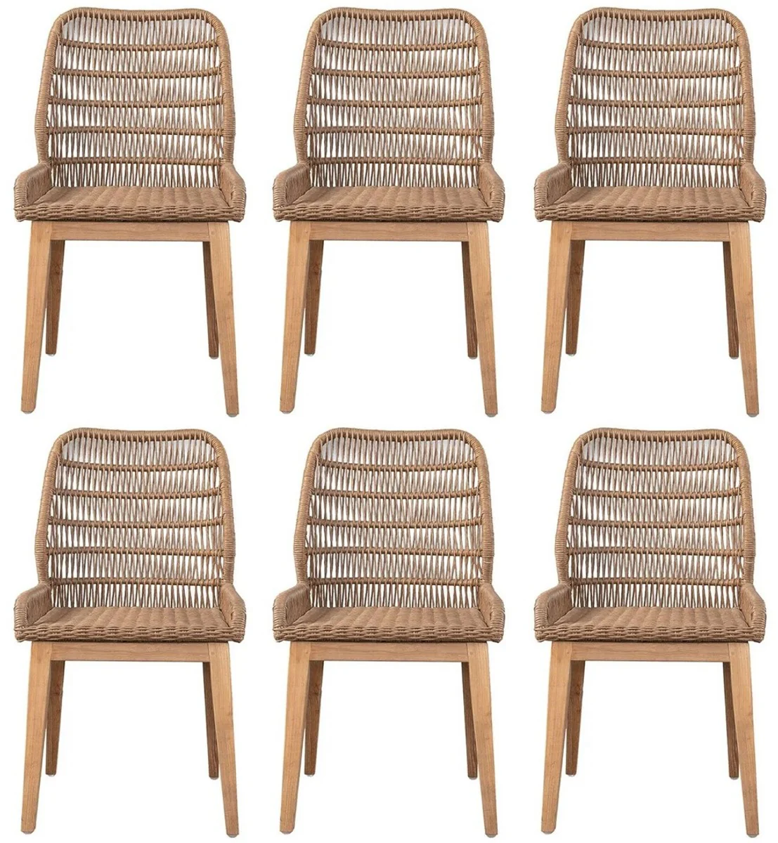 Casa Padrino conjunto de 6 sillas de comedor de lujo marr¨®n / natural 50 x 60 x A. 90 cm - Sillas de jard¨ªn de lujo con tejido de rat¨¢n - Muebles de comedor - Muebles de jard¨ªn - Muebles de lujo