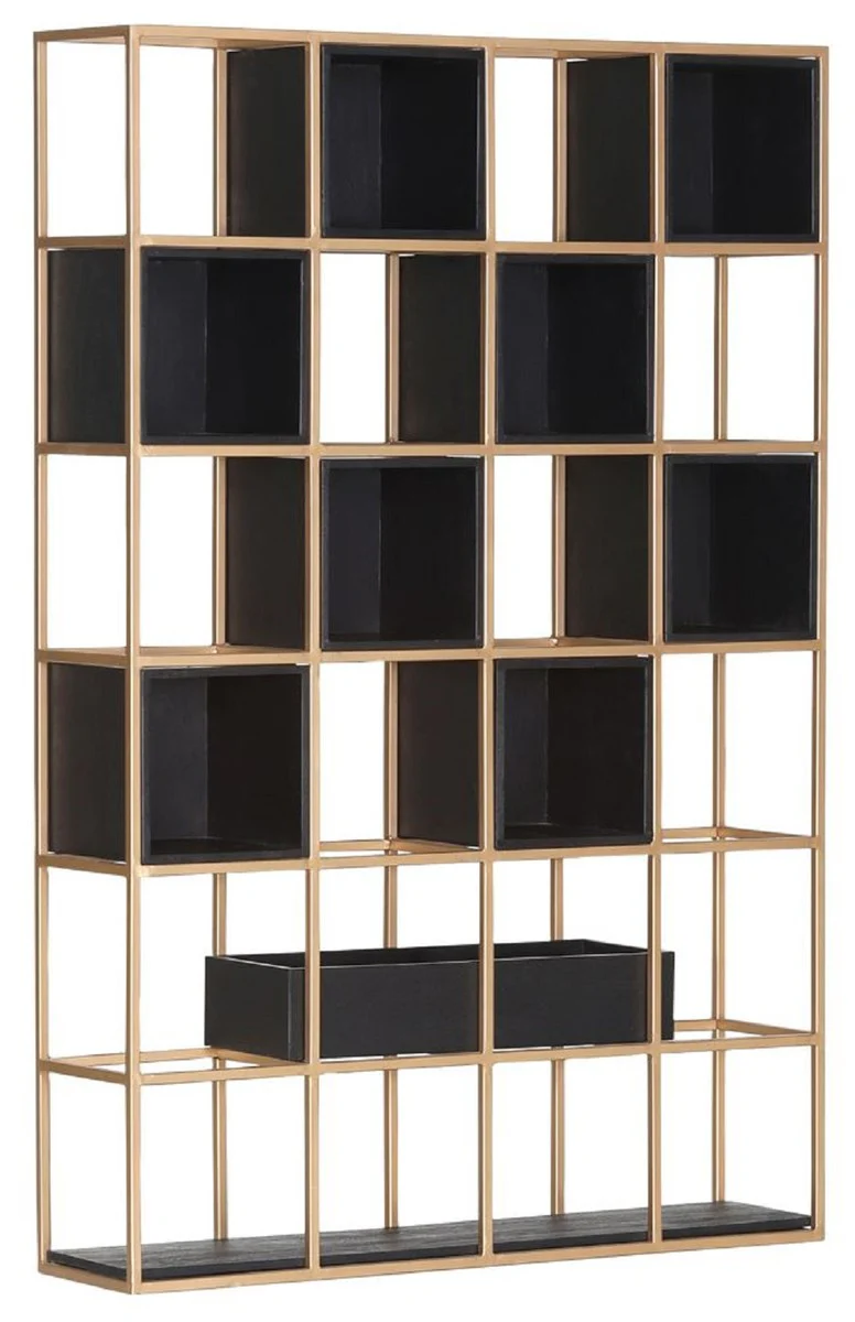 Casa Padrino armario de estanter¨ªa de metal de lujo con compartimentos de madera lat¨®n / negro A. 160 cm