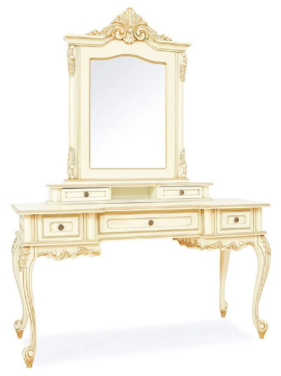 Casa Padrino tocador barroco de lujo con espejo crema / beige - Magnífico tocador de estilo barroco con espejo de pared - Muebles de dormitorio de lujo en estilo barroco - Muebles barrocos