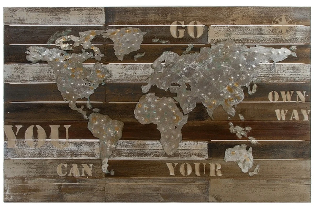 Casa Padrino decoración de la pared de lujo del mundo mapa multicolor 120 x H. 80 cm - Decoración de Pared en Madera y Metal