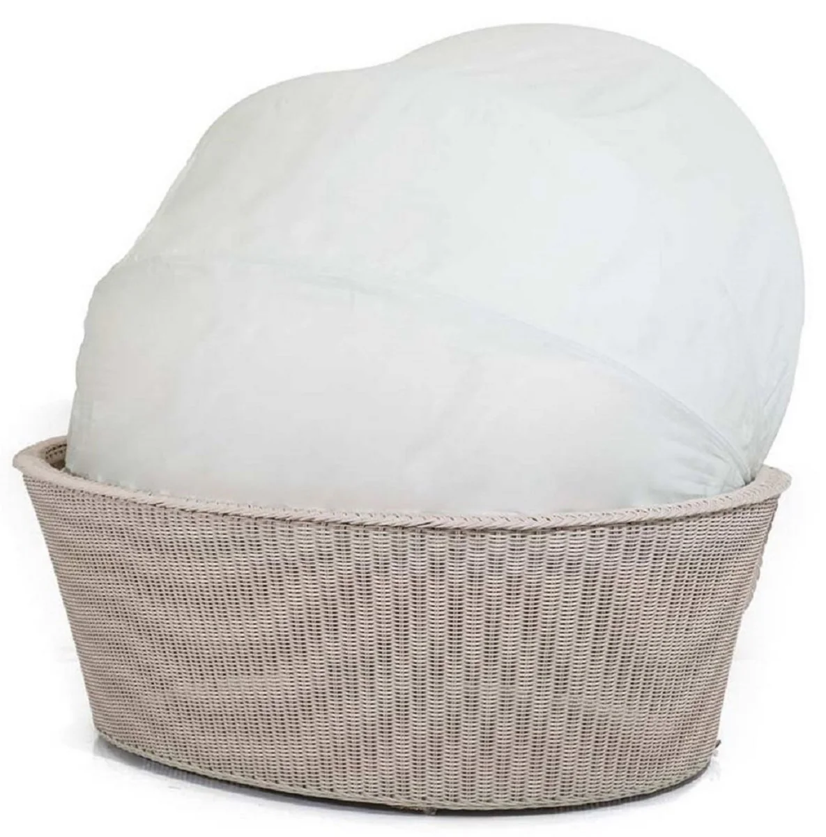 Casa Padrino isla tumbona de lujo gris / naranja / blanco 186 x 141 x A. 174 cm - Sofá lounge resistente a la intemperie tejido a mano con toldo - Mobiliario de hotel de terraza de jardín moderno