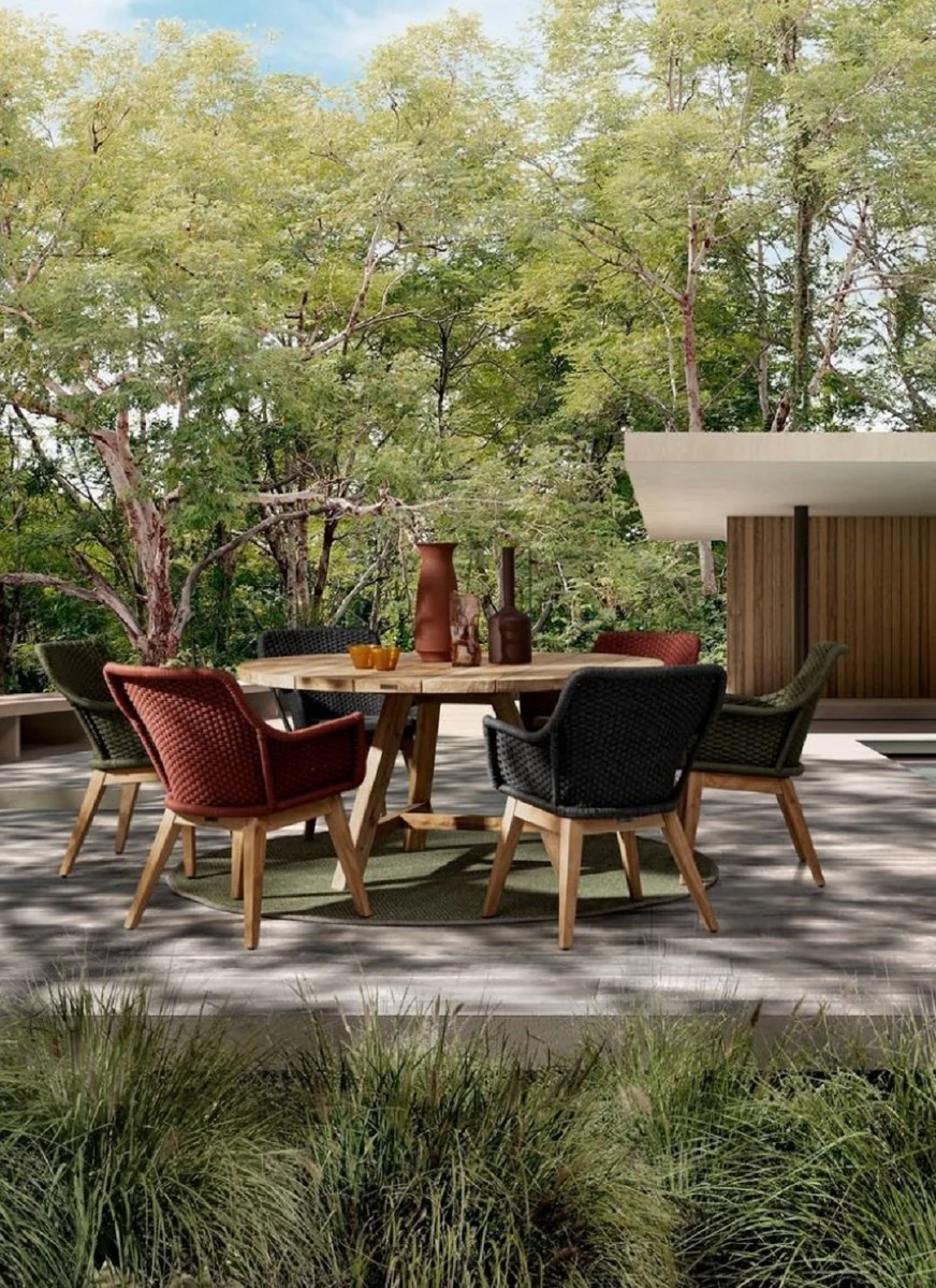 Casa Padrino mesa de jard¨ªn de lujo natural ? 150 x A. 75 cm - Mesa de jard¨ªn redonda de teca reciclada - Muebles de jard¨ªn de teca - Muebles de jard¨ªn de lujo