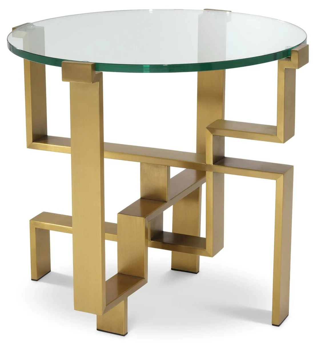 Casa Padrino mesa auxiliar de lujo lat¨®n ? 60 x A. 54,5 cm - Mesa redonda de acero inoxidable con tapa de vidrio - Muebles de sal¨®n - Muebles de hotel - Muebles de lujo - Interiores de sal¨®n