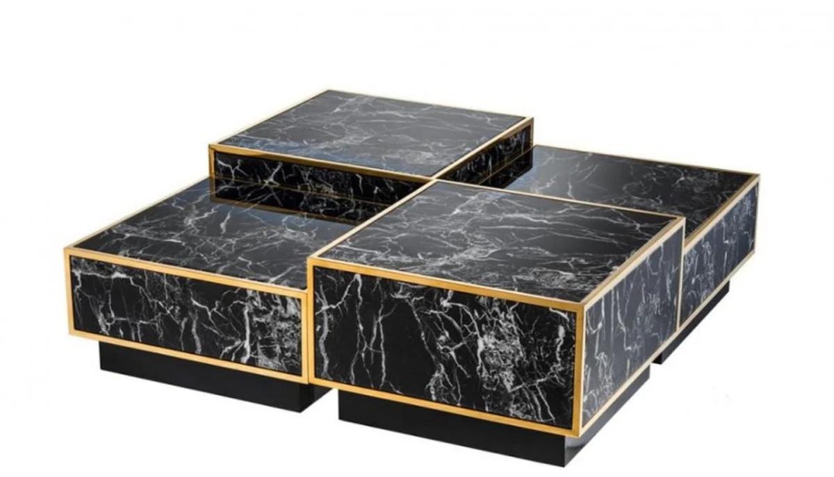 Casa Padrino Art Deco luxury coffee table faux marble gold finish set of 4 - living room coffee table - Luxury Table