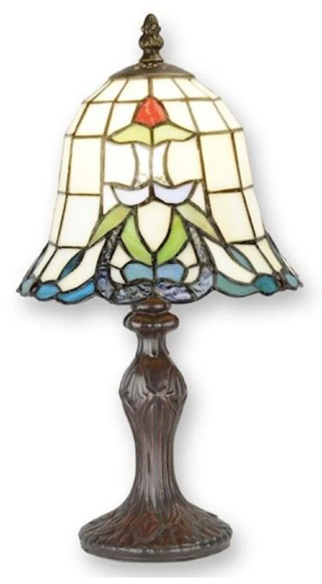 Casa Padrino lámpara de taburete Tiffany de lujo multicolor Ø 19,5 x A. 36,5 cm - Lámpara de mesa Tiffany - Lámpara de escritorio Tiffany - Luces Tiffany - Luces de lujo - Interior de lujo