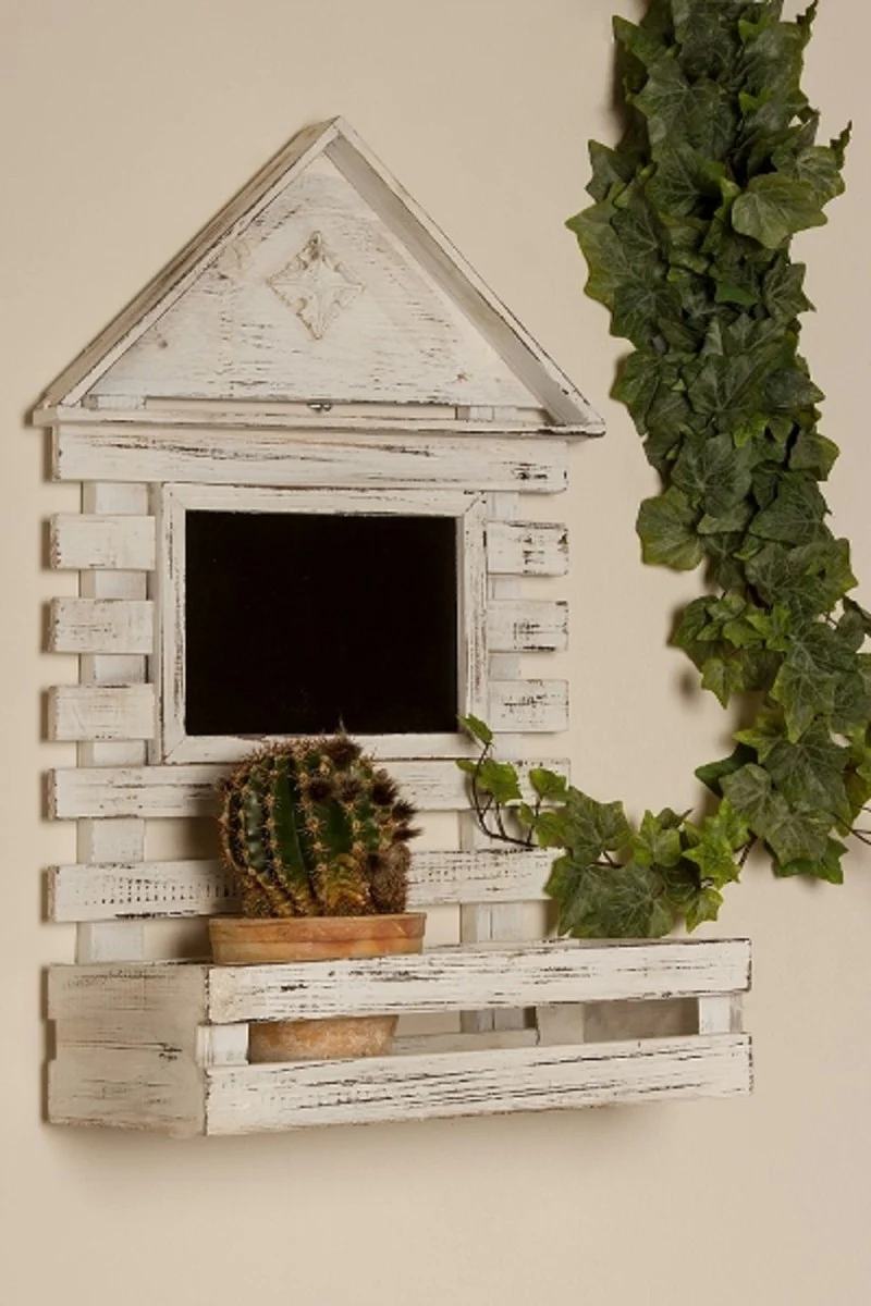 Casa Padrino armario de pared de estilo campestre shabby chic blanco antiguo 60 x 21 x H. 38 cm - Armario de Pared Hecha a Mano con Tablero de Tiza