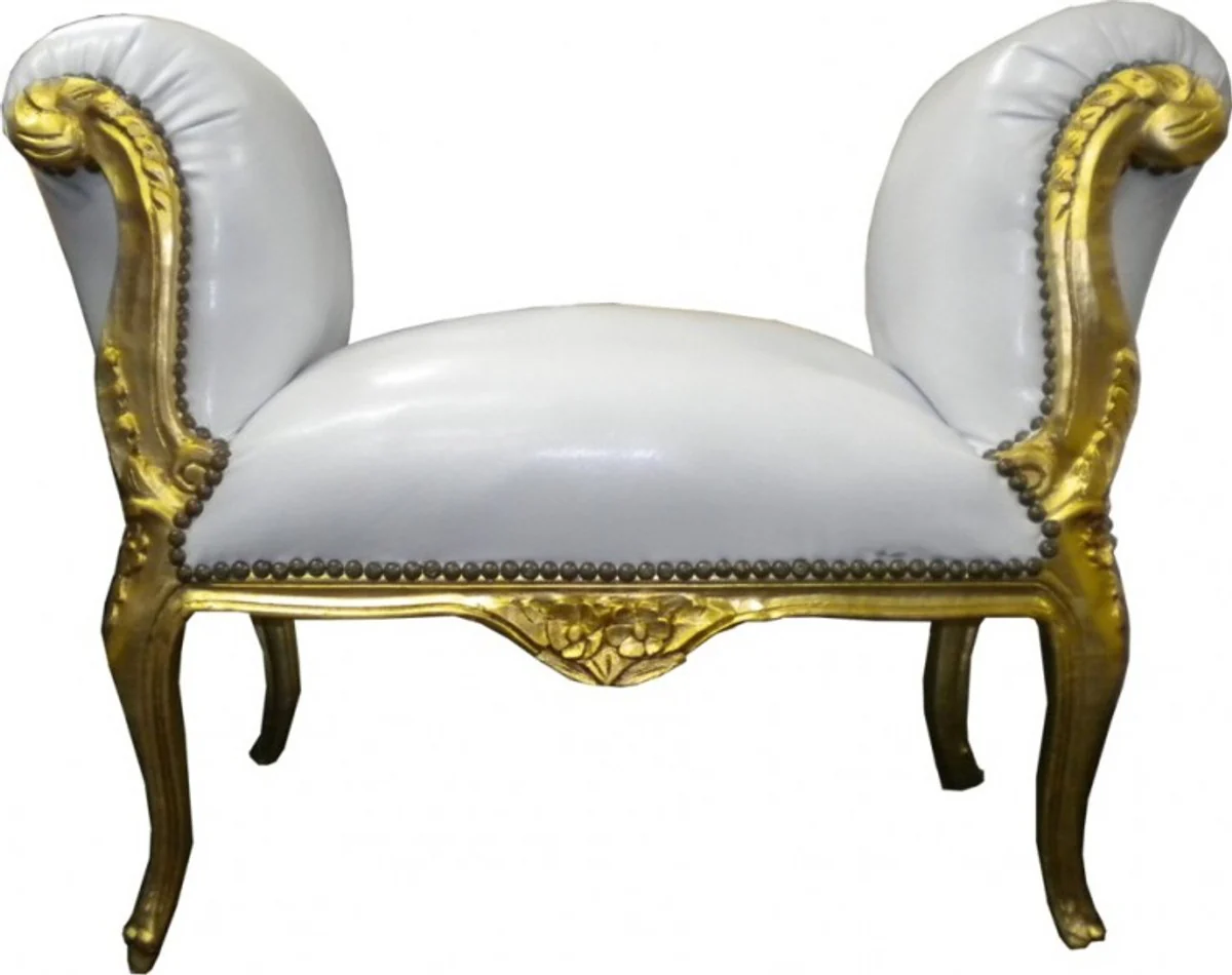 Casa Padrino barroco Taburete blanco / oro - banco