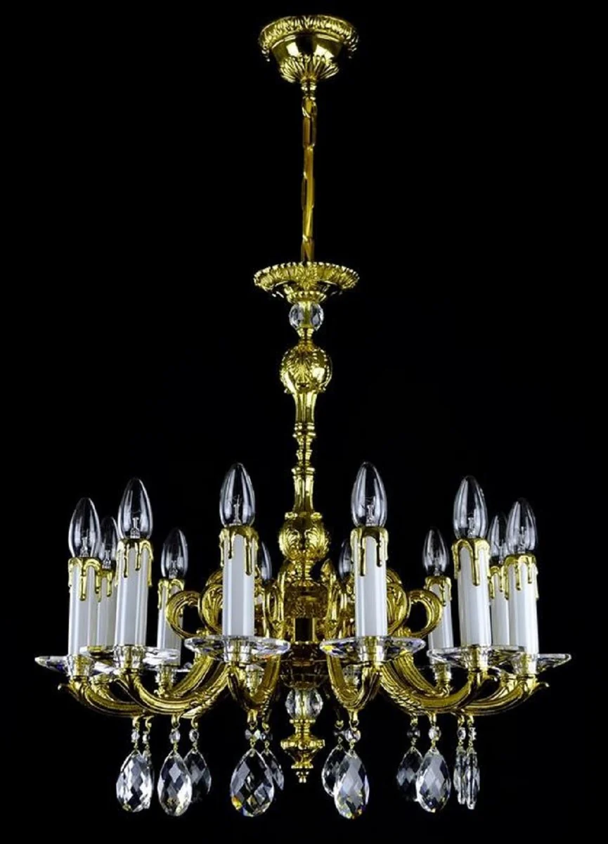 Casa Padrino araña de luces barroco de lujo oro Ø 60 x A. 61 cm - Magnífica lámpara de araña de latón con cristal de Bohemia - Noble & Magnífica