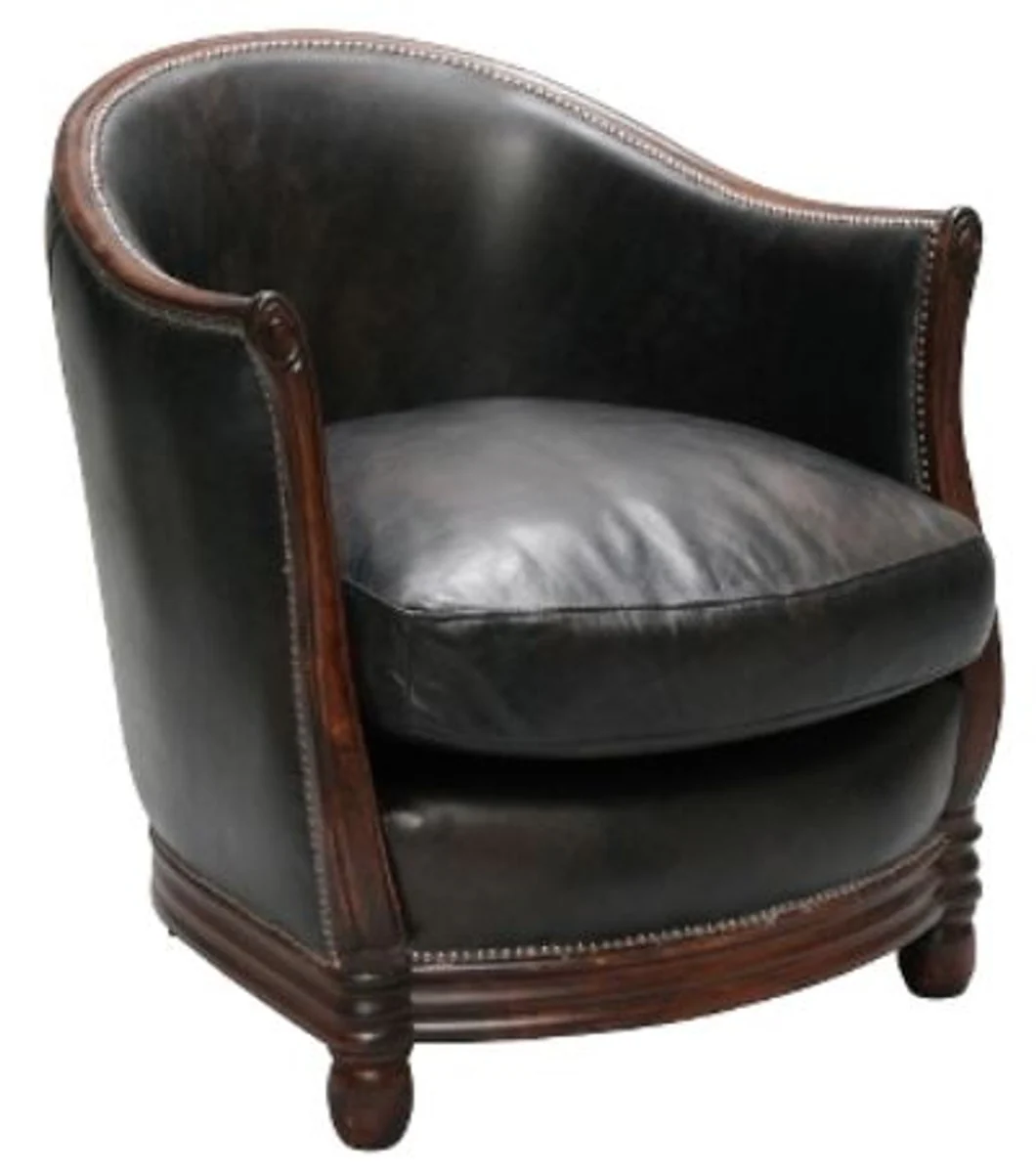 Casa Padrino luxury armchair black / dark brown 65 x 74 x H. 74 cm - Genuine Leather Living Room Furniture