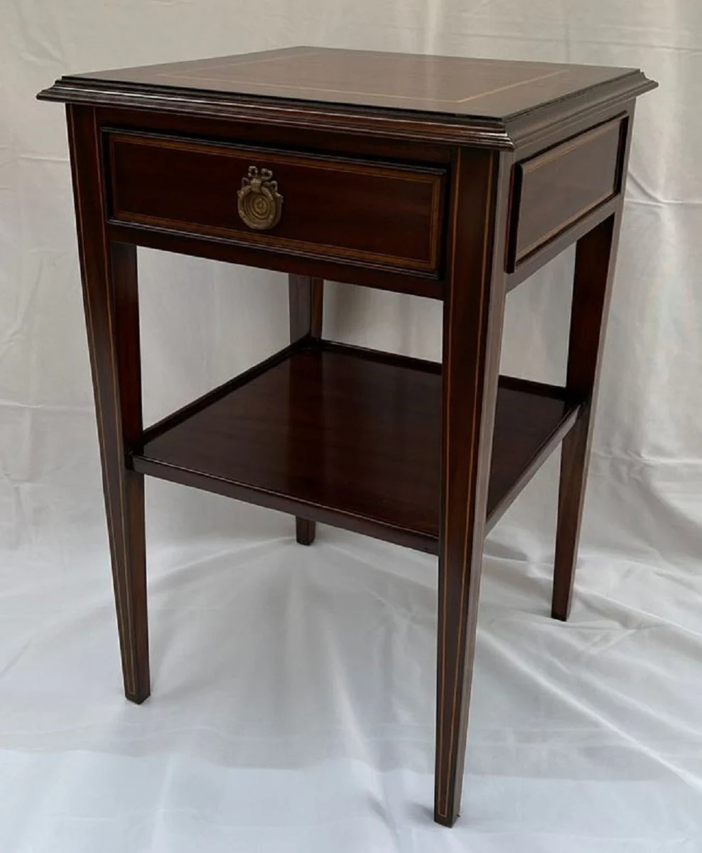 Casa Padrino mesa auxiliar Art Nouveau de lujo de caoba con cajón marrón 40 x 40 x A. 61 cm - Mesita de noche de madera maciza - Muebles Barrocos y Art Nouveau