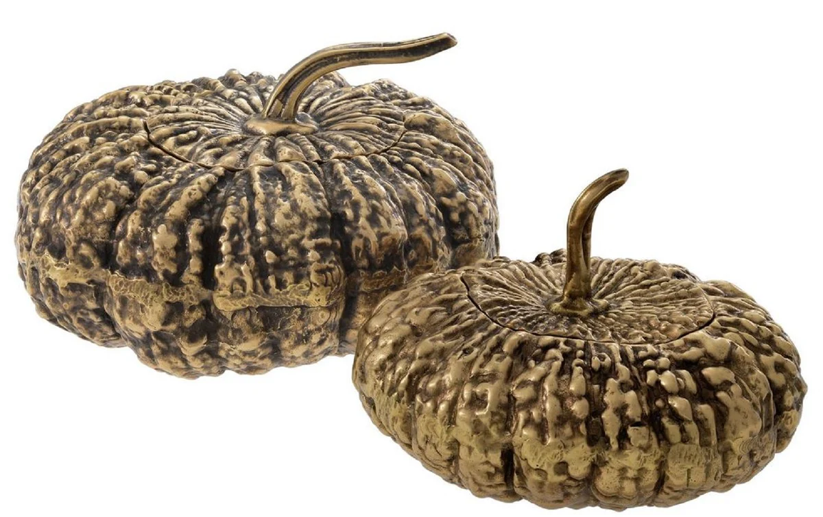 Casa Padrino conjunto de cajas de almacenamiento de lujo con tapa en forma de calabaza lat¨®n vintage - Accesorios de Decoraci¨®n de Lujo