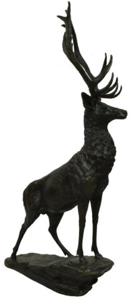 Casa Padrino escultura de bronce de lujo ciervo sobre roca bronce / negro 80 x 60 x A. 160 cm - Figura de Bronce - Figura Animal - Accesorios de Decoración de Hoteles y Restaurantes
