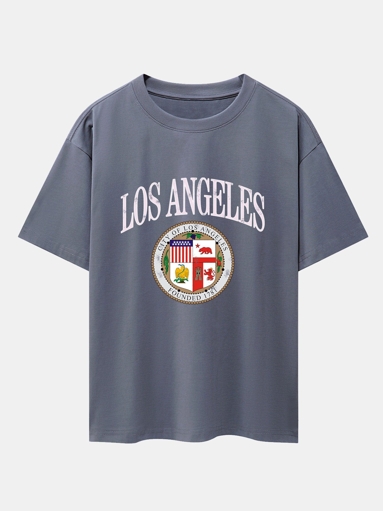 Los Angeles Coat Of Arms Print Drop Shoulder Oversize T-Shirt