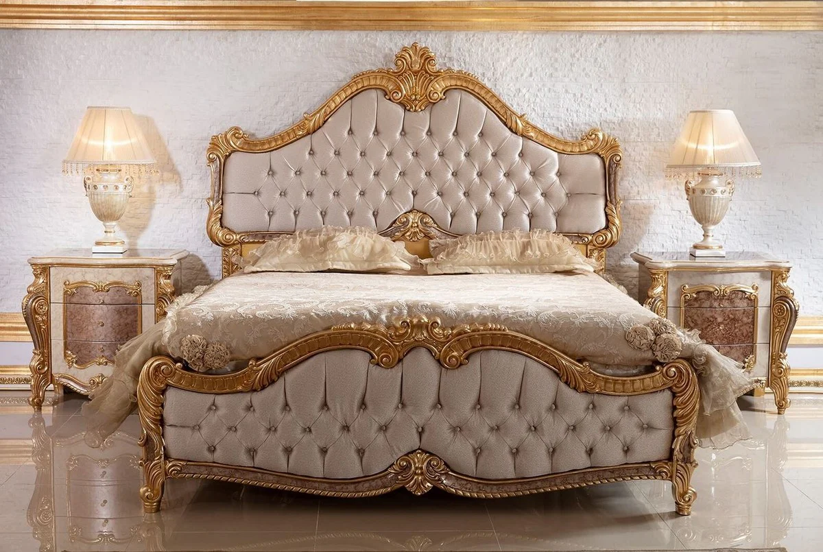 Casa Padrino mesita de noche barroco de lujo con 3 cajones blanco / marrón / oro