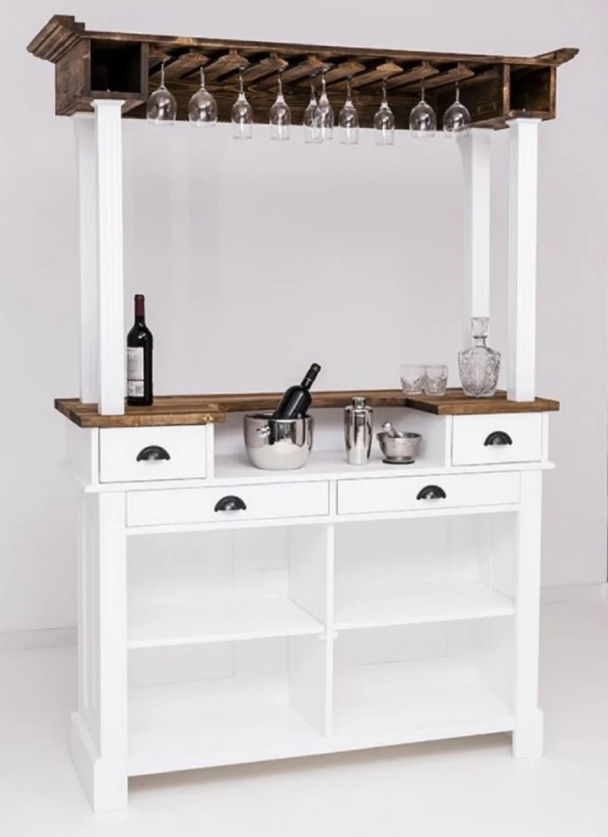 Casa Padrino barra de bar de estilo campestre blanco / marr¨®n 150 x 56 x A. 210 cm - Mesa de bar de madera maciza - Muebles de bar de madera maciza en estilo campestre