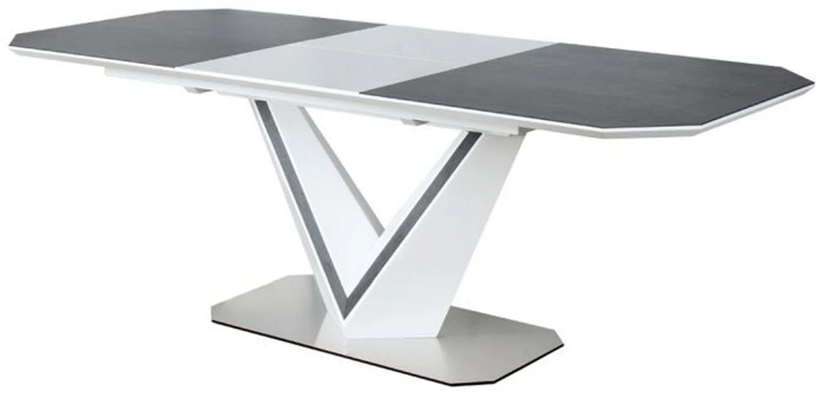 Casa Padrino mesa de comedor de dise?o blanco / gris / plata 160-220 x 90 x A. 76 cm - Mesa de comedor extensible con platos de cer¨¢mica - Muebles de Comedor