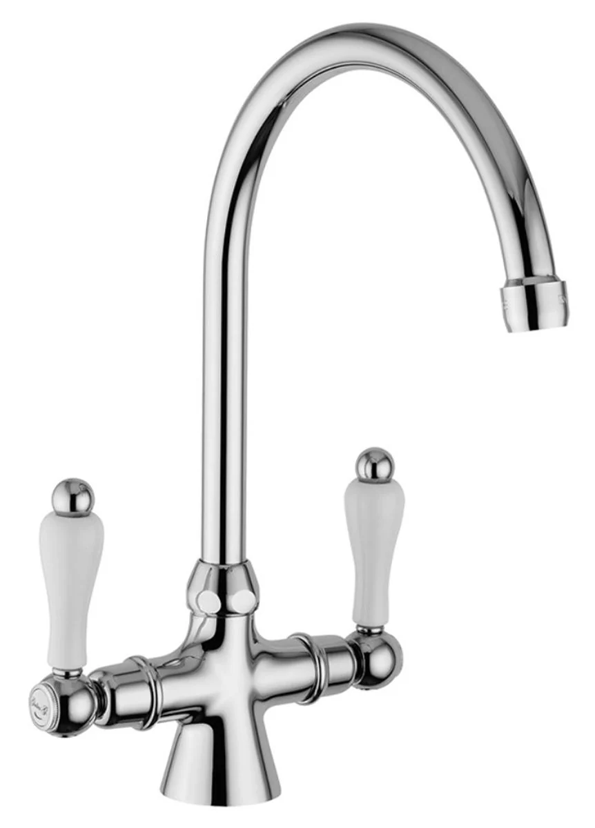 Art Nouveau Retro Sink Faucet Silver / White H. 30.5 cm - Two Lever Sink Mixer Made in Italy