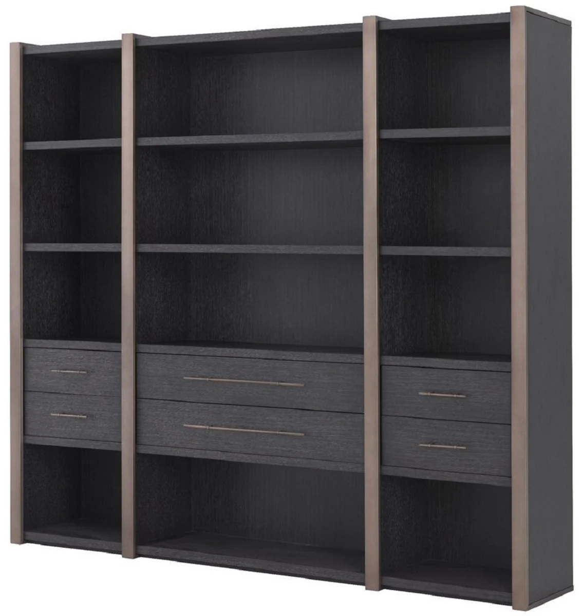 Casa Padrino armario de estanter¨ªa de lujo con 6 cajones gris antracita / bronce 253 x 47 x A. 229 cm - Armario de Libros - Armario de Sal¨®n - Armario de Oficina - Mueble de Lujo