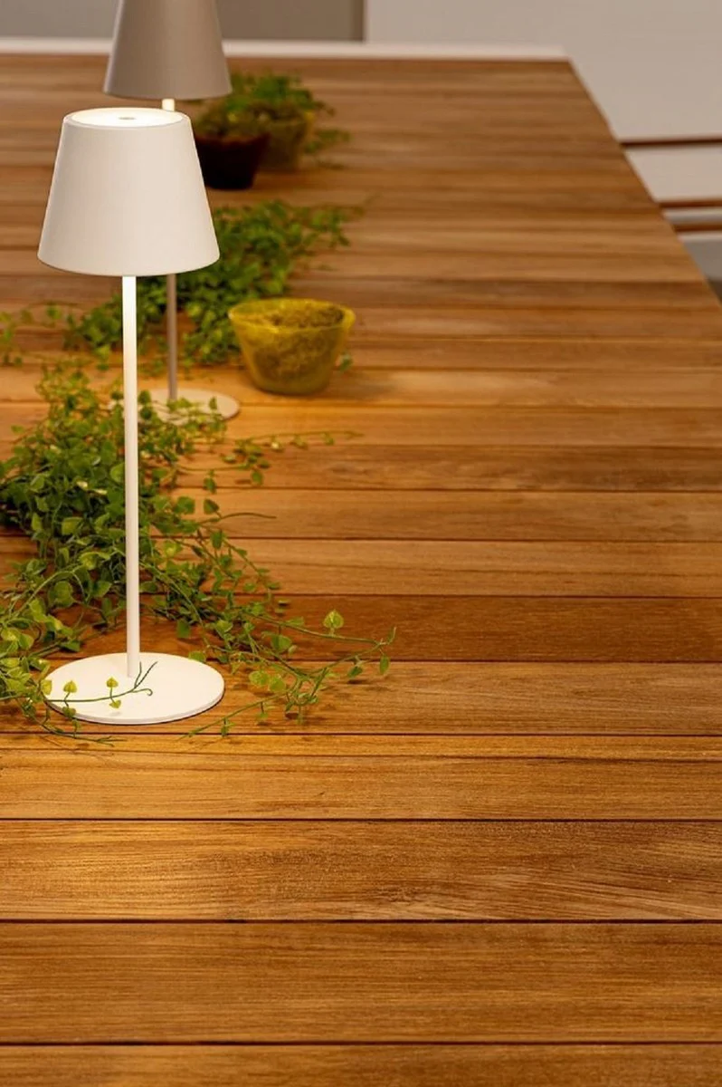 Casa Padrino mesa de jard¨ªn de lujo natural / blanco 253-384 x 110 x A. 75 cm - Mesa de comedor de jard¨ªn extensible con tablero de teca y patas de aluminio - Muebles de jard¨ªn y terraza de lujo