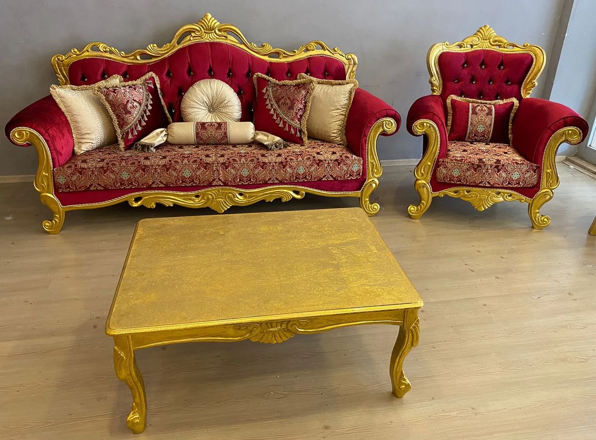 Casa Padrino sof¨¢ barroco de lujo rojo burdeos / multicolor / oro - Magn¨ªfico sof¨¢ de sal¨®n con patr¨®n elegante y pedrer¨ªa - Muebles de sal¨®n estilo barroco - Muebles barrocos - Noble y Magn¨ªfico