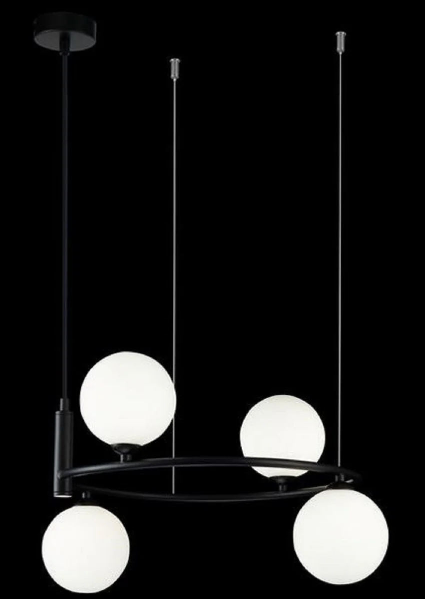 Casa Padrino lámpara colgante de lujo negro / blanco Ø 39 x H. 28 cm - Lámpara Colgante de Metal Moderna y Ajustable en Altura con Pantallas de Vidrio Redondas