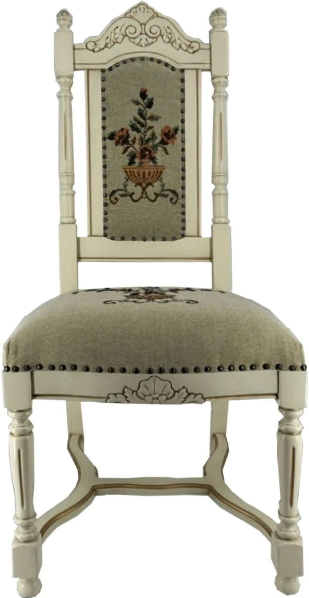 Casa Padrino silla de comedor barroco de lujo gris / crema / oro - Muebles de comedor barrocos