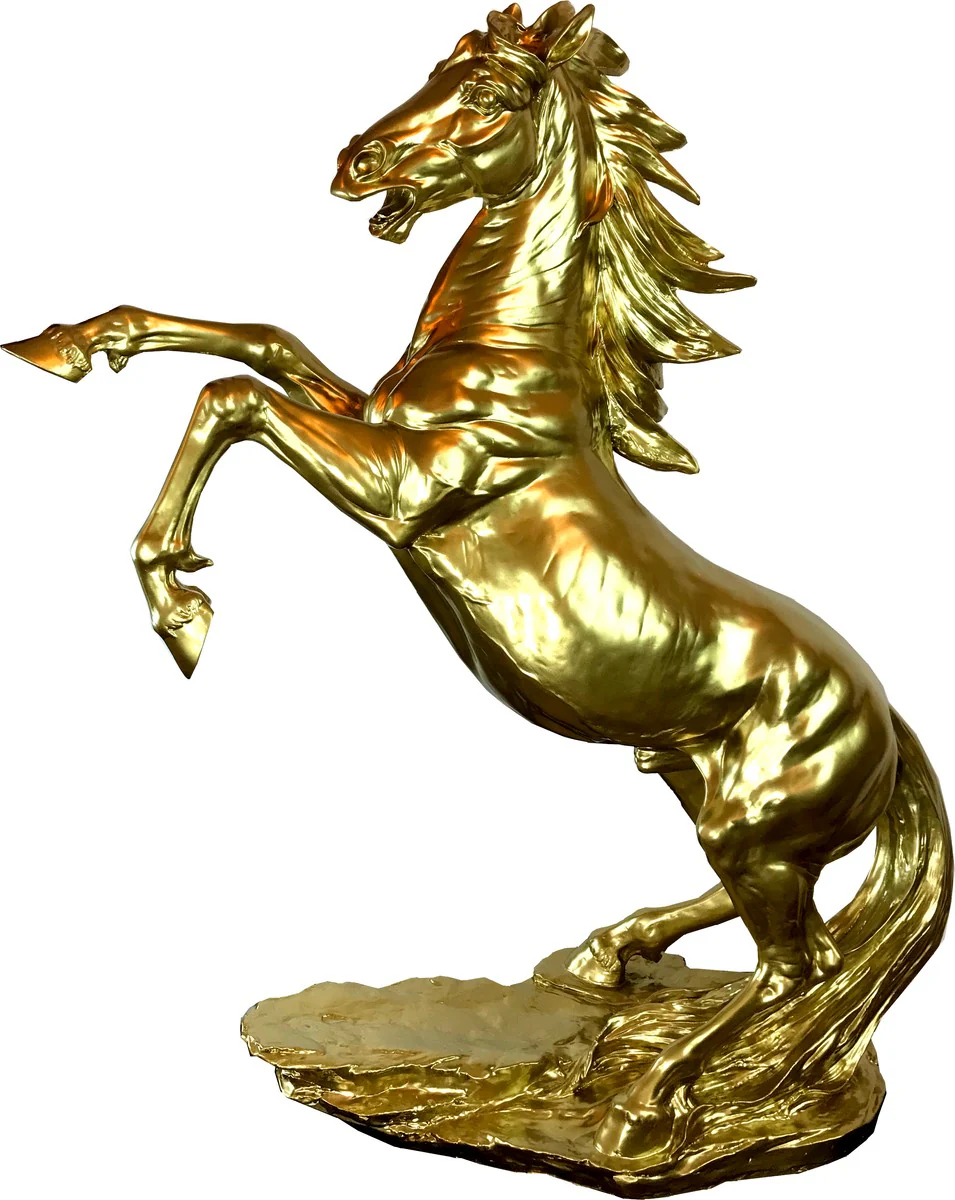 Casa Padrino Deco Escultura Caballo Salvaje Oro H. 90 cm - Elegante figura decorativa de resina - Accesorios de decoración para sala