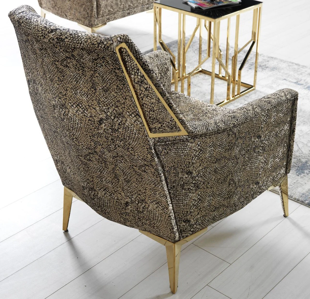 Casa Padrino sill¨®n de sal¨®n de lujo beige / gris / oro 70 x 95 x A. 96 cm - Muebles de sal¨®n - Muebles de lujo