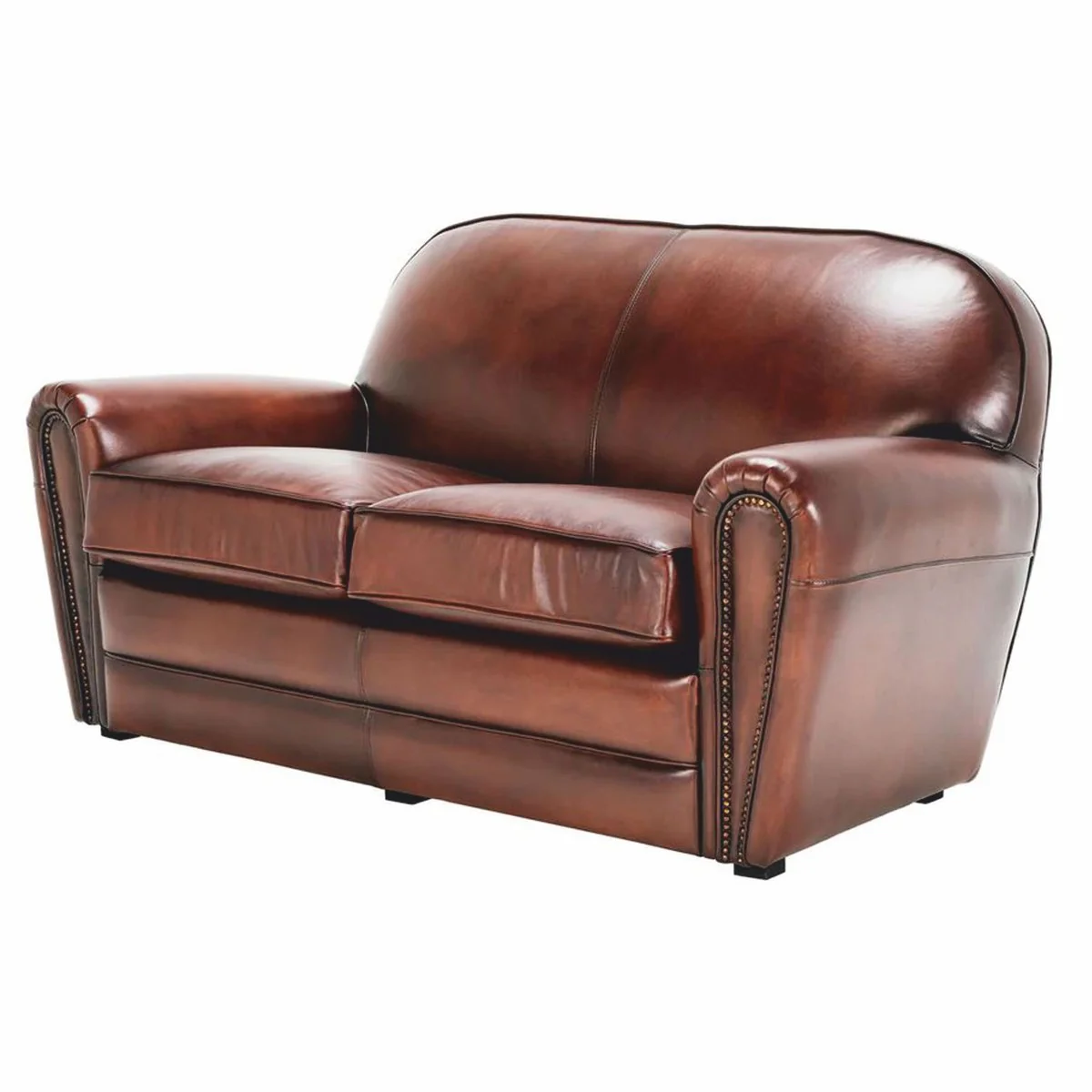 Casa Padrino sof¨¢ de cuero de lujo marr¨®n / negro 150 cm - Muebles de cuero genuino