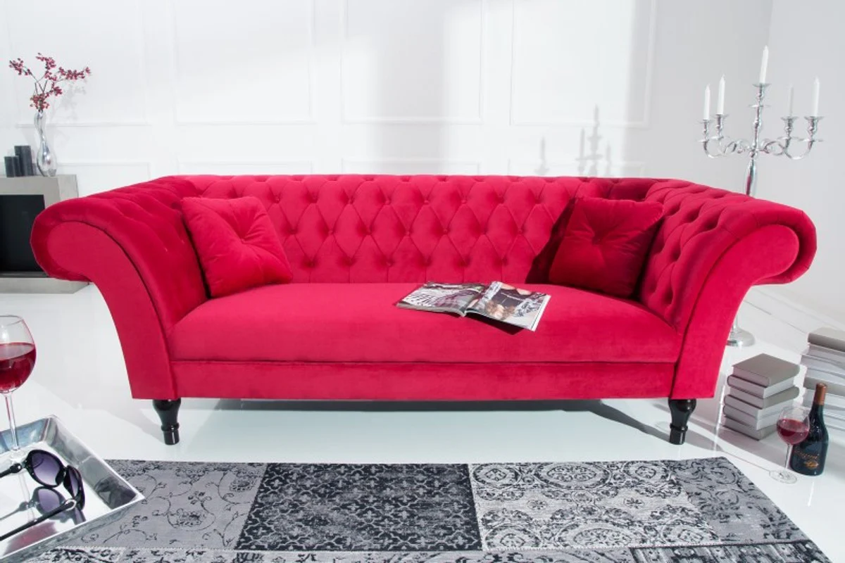 Sof¨¢ Chesterfield Casa Padrino en rojo 225 x 90 x H. 79 cm - Sof¨¢ Chesterfield de dise?o
