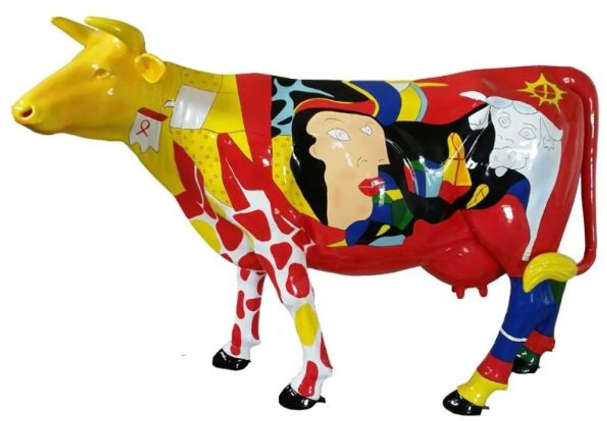 Casa Padrino Escultura de Jardín de Diseño Vaca Multicolor 210 x 55 x A. 147 cm - Figura de Decoración Enorme - Figura de Animal de Tamaño Natural