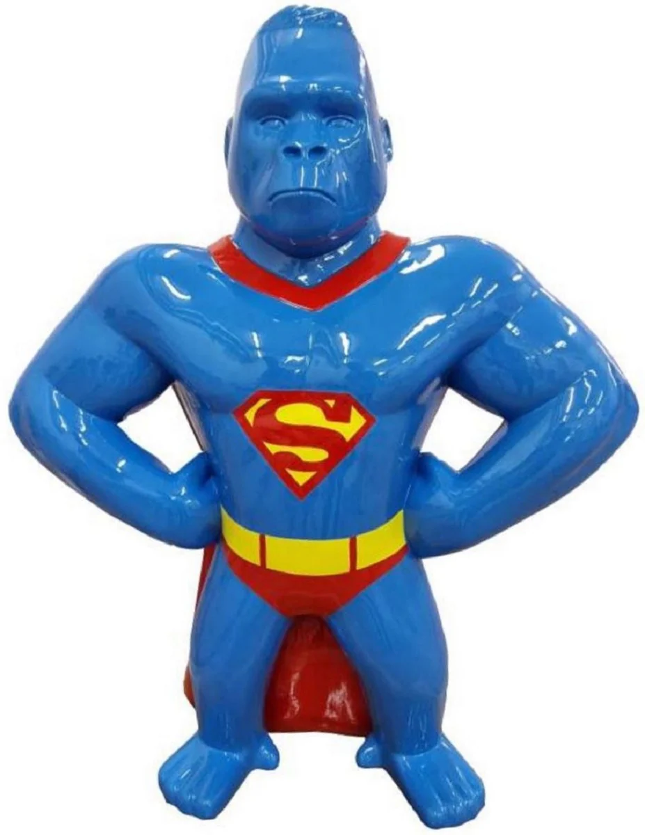 Casa Padrino escultura decorativa de lujo gorila mono azul / rojo / amarillo A. 75 cm - Figura decorativa resistente a la intemperie - Figura decorativa de salón - Figura decorativa de jardín