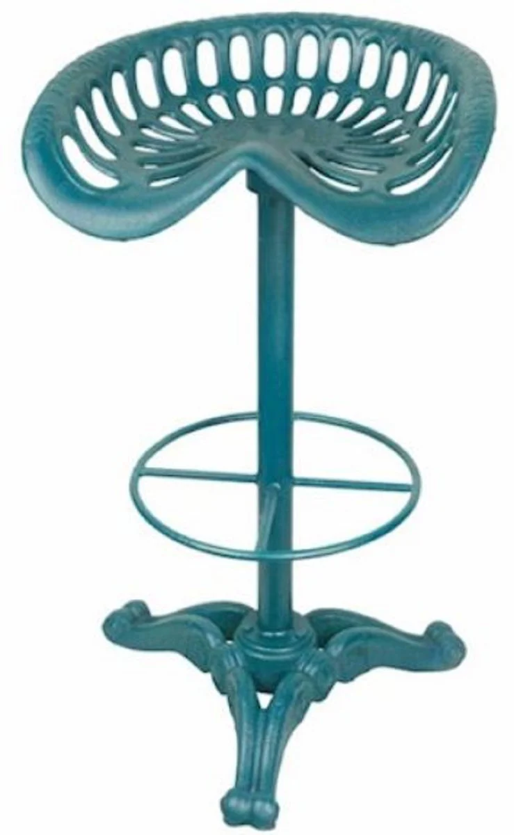 Casa Padrino taburete de bar Art Nouveau azul claro A. 78,5 cm - Taburete de hierro fundido en diseño rústico industrial - Muebles de Jardín y Patio
