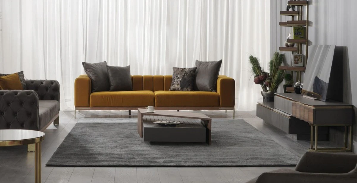 Casa Padrino mesa de centro de lujo marr¨®n / gris 130 x 80 x A. 32 cm - Mesa de sal¨®n rectangular de madera maciza - Muebles de sal¨®n - Muebles de lujo - Interiores de lujo