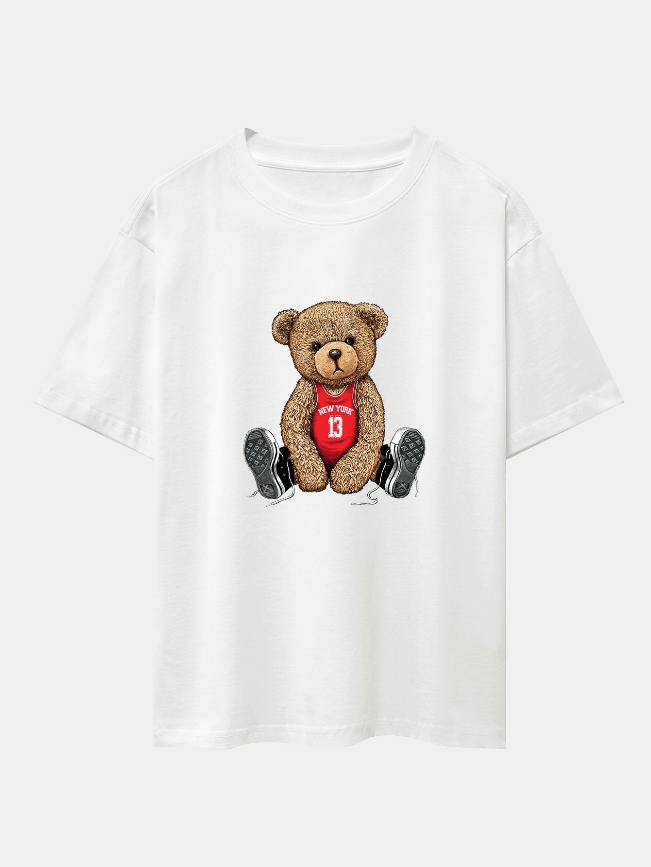 New York Bear Print Drop Shoulder Oversize T-Shirt