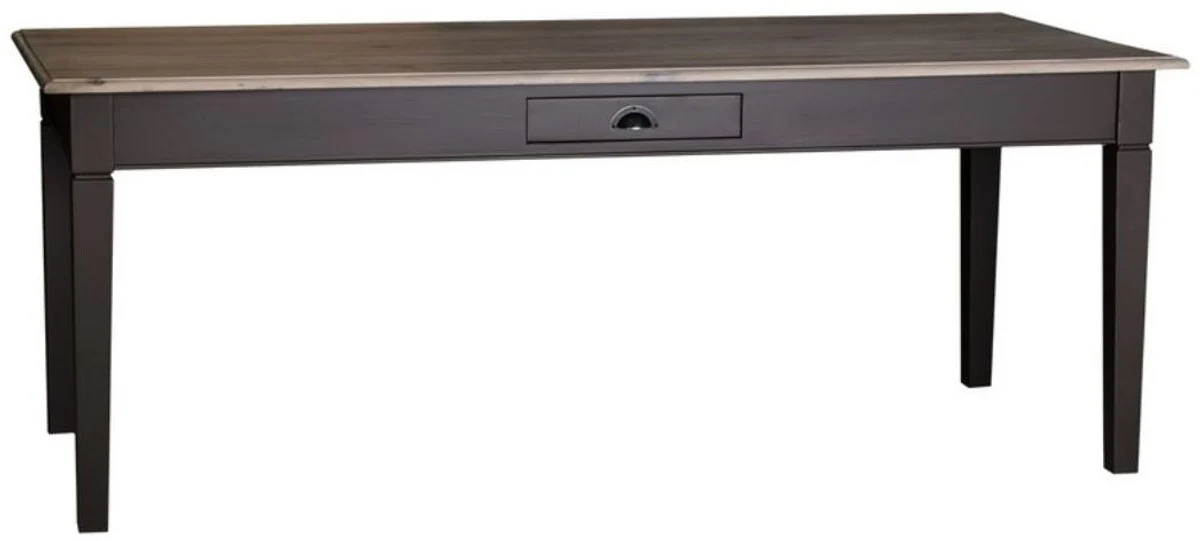 Casa Padrino mesa de cocina de estilo rural negro / colores naturales - Varios Tama?os - Mesa de Comedor de Estilo Rural con Caj¨®n