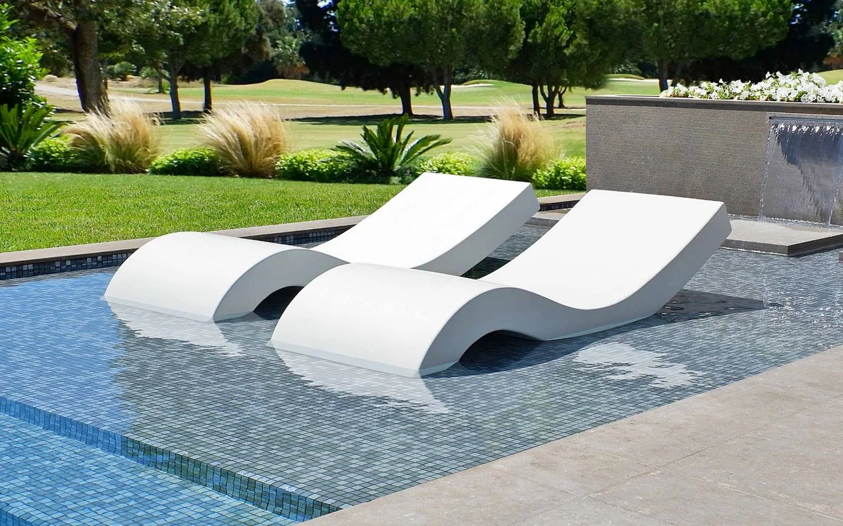Casa Padrino tumbona de piscina de lujo blanco mate 180 x 70 x A. 62,5 cm - Tumbona moderna resistente a la intemperie - Tumbona de jardín - Muebles de piscina de hotel de jardín - Calidad de lujo