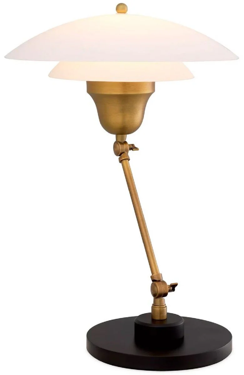 Casa Padrino lámpara de mesa de lujo latón antiguo / negro / blanco Ø 42 x A. 55 cm - Lámpara de escritorio orientable con pantalla redonda de vidrio - Iluminación de lujo - Muebles de lujo