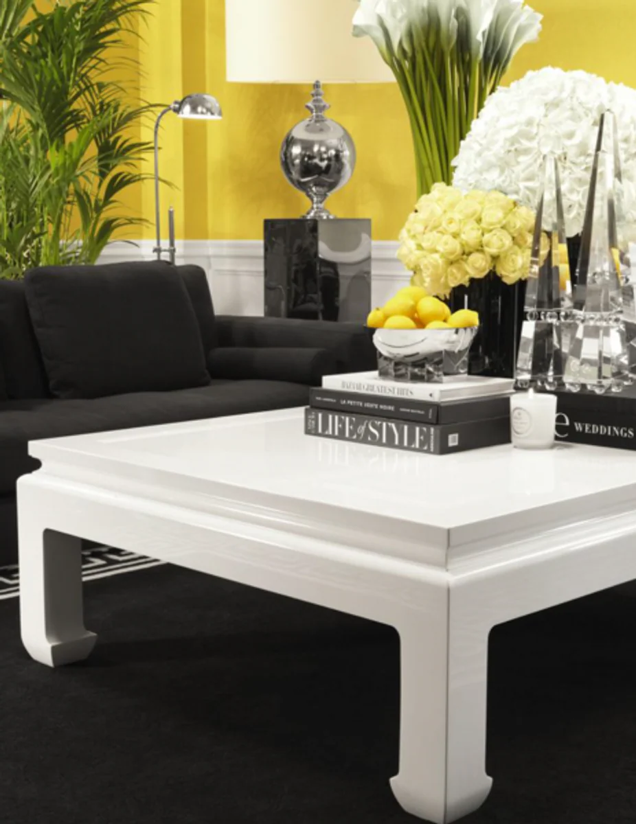 Casa Padrino Art Deco luxury mahogany wood coffee table white - living room coffee table - Luxury Collection