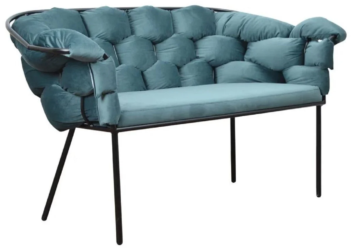 Casa Padrino Banco de Dise?o de Lujo Azul Claro / Negro 134 x 59 x A. 74 cm - Banco Tapizado con Apoyabrazos y Respaldo - Muebles de Sal¨®n - Muebles de Lujo - Interiores de Lujo