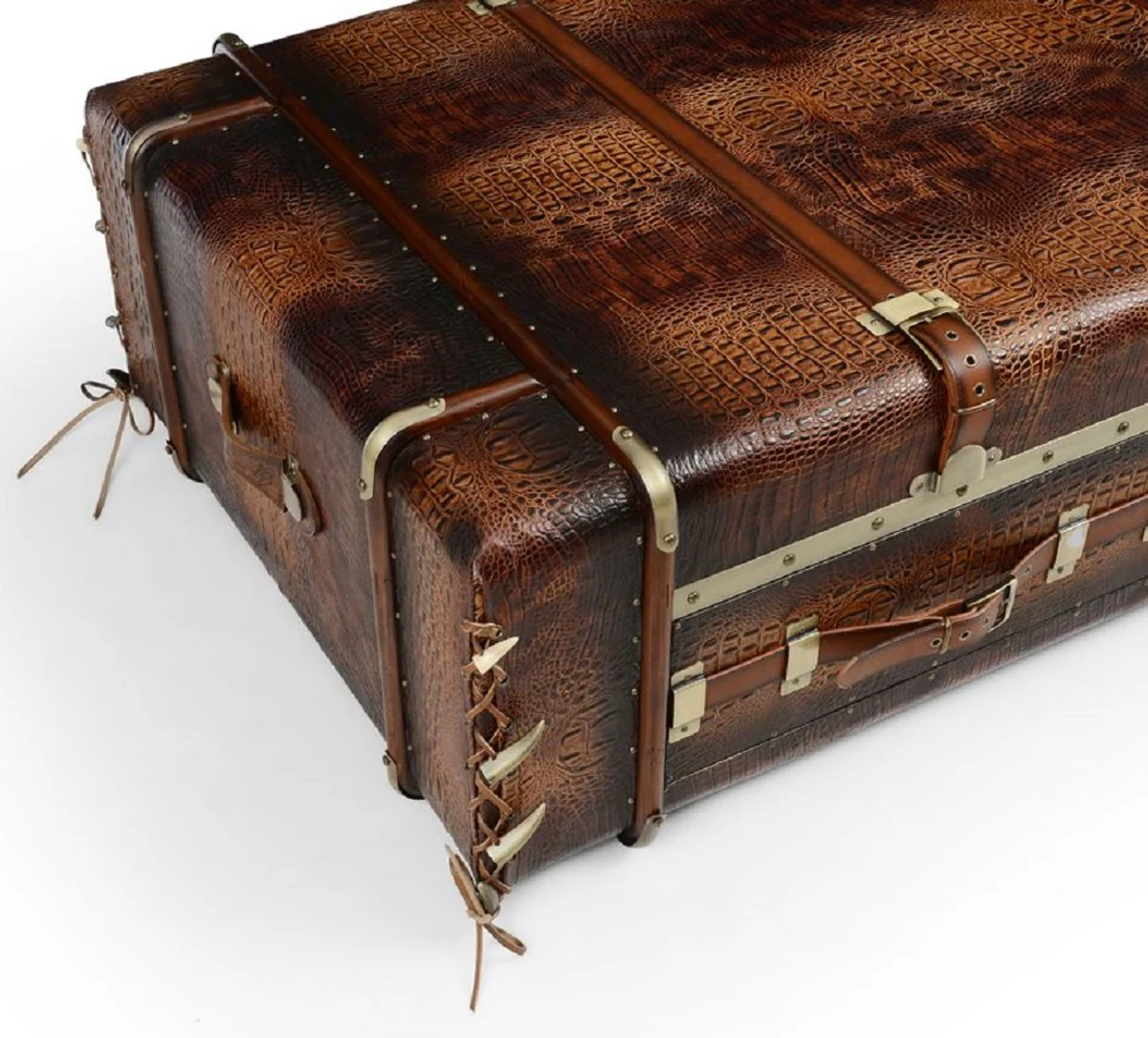 Casa Padrino mesa de centro de lujo en ¨®ptica maleta marr¨®n / negro / lat¨®n 140 x 85 x A. 43 cm - Maleta mesa de sal¨®n con 2 cajones - Mueble de sal¨®n - Muebles de lujo en ¨®ptica maleta