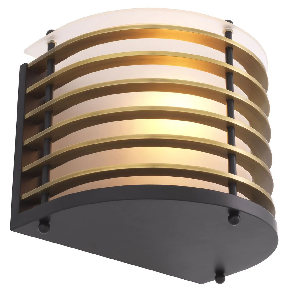 Casa Padrino lámpara de pared de lujo latón antiguo / negro 26,5 x 19 x A. 22,5 cm - Aplique semicircular de cobre con cristal esmerilado - Aplique para Hotel y Restaurante