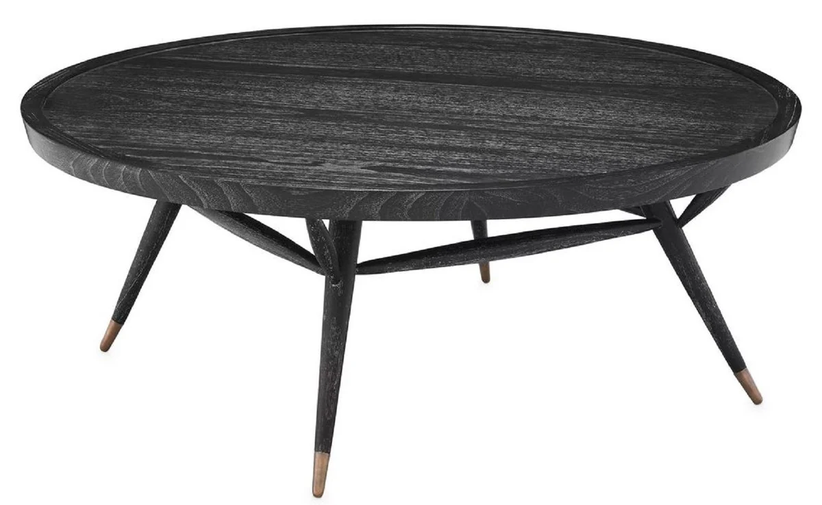 Casa Padrino mesa de centro de lujo negro gris / lat¨®n antiguo ? 100 x A. 38,5 cm - Mesa de sal¨®n redonda de madera maciza - Muebles de sal¨®n de lujo