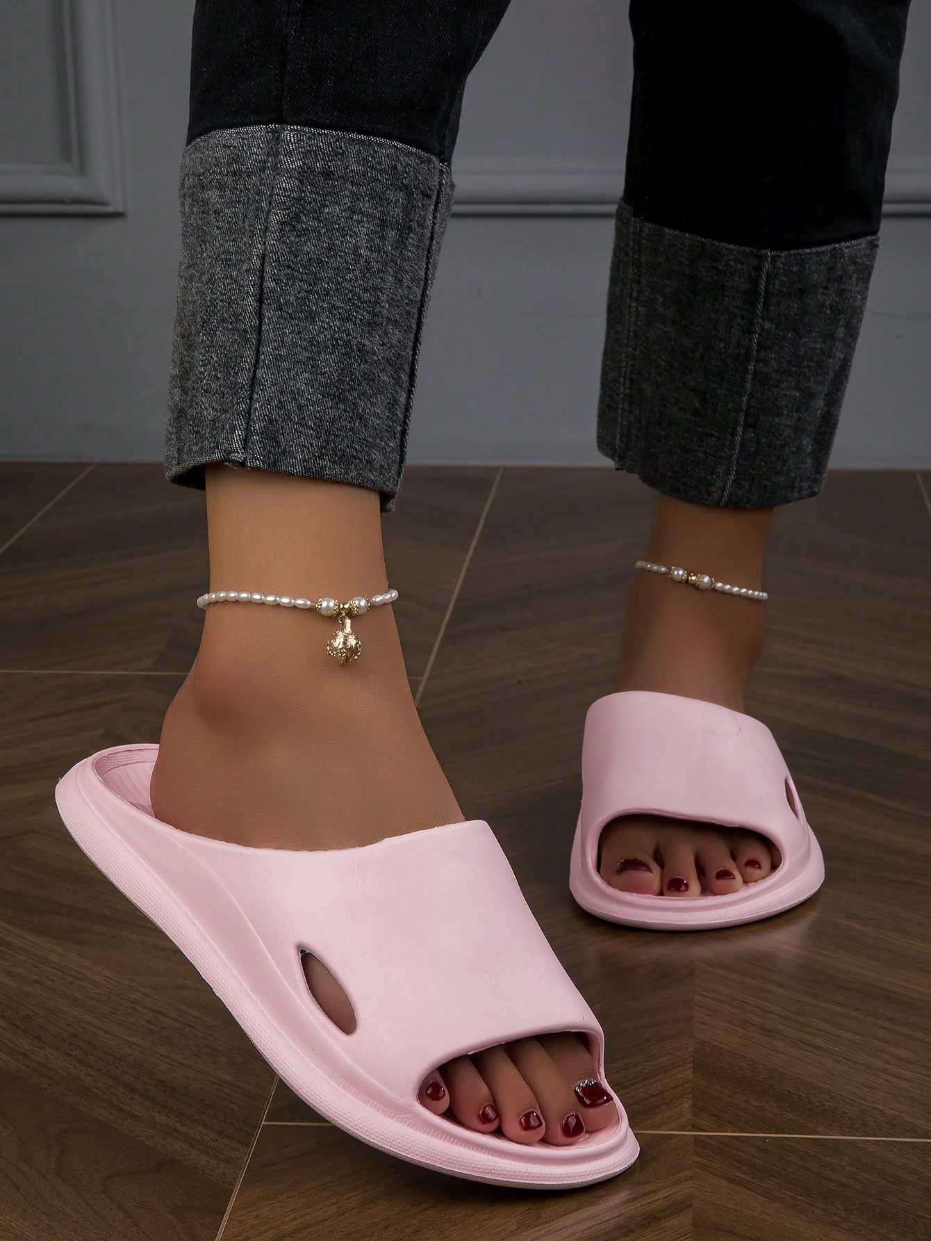 Women’s Indoor Quiet Slippers, Eva Comfortable Open Toe Non-slip Bathroom Slides