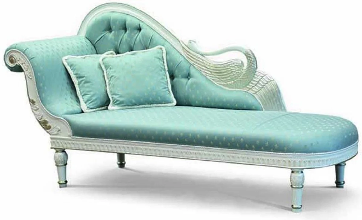 Casa Padrino chaise longue barroco de lujo turquesa / marfil / oro 230 cm - Hecho en Italia