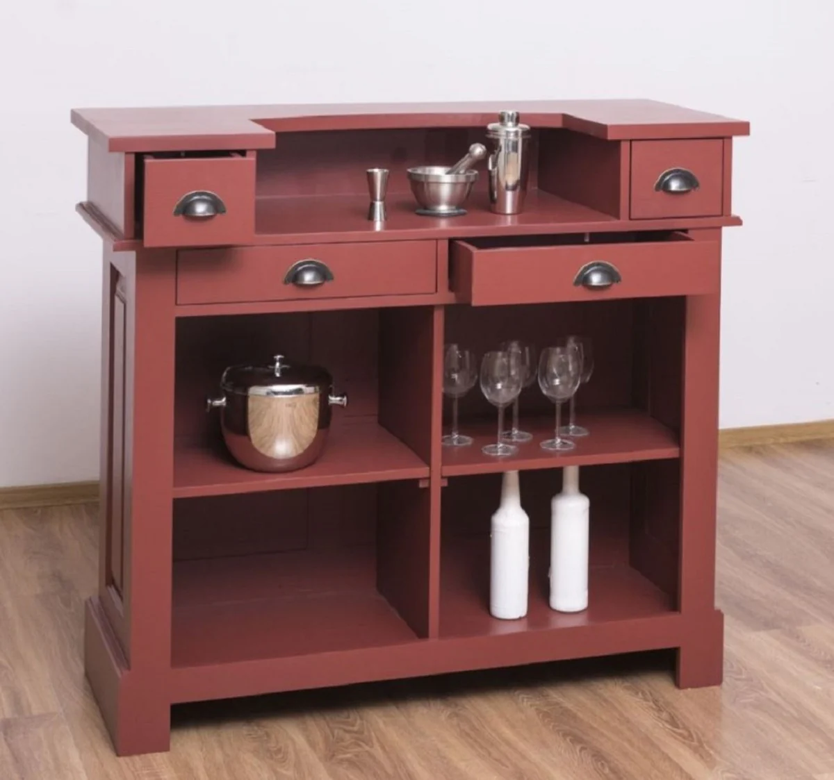 Casa Padrino barra de bar de estilo campestre rojo burdeos 120 cm - Mueble bar macizo