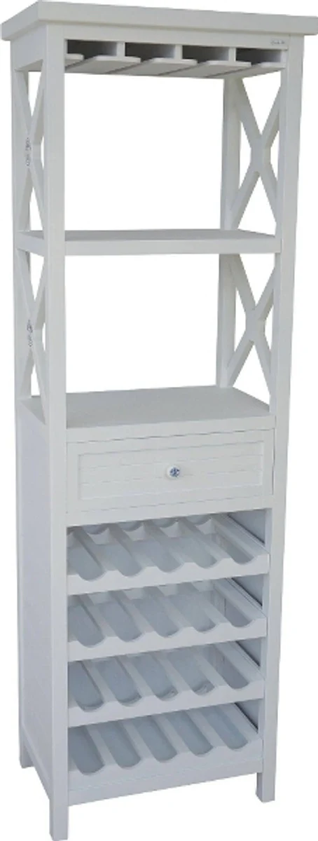 Casa Padrino country style shelf cabinet with drawer and bottle compartments white 58 x 37 x H. 176 cm - Country Style Furniture