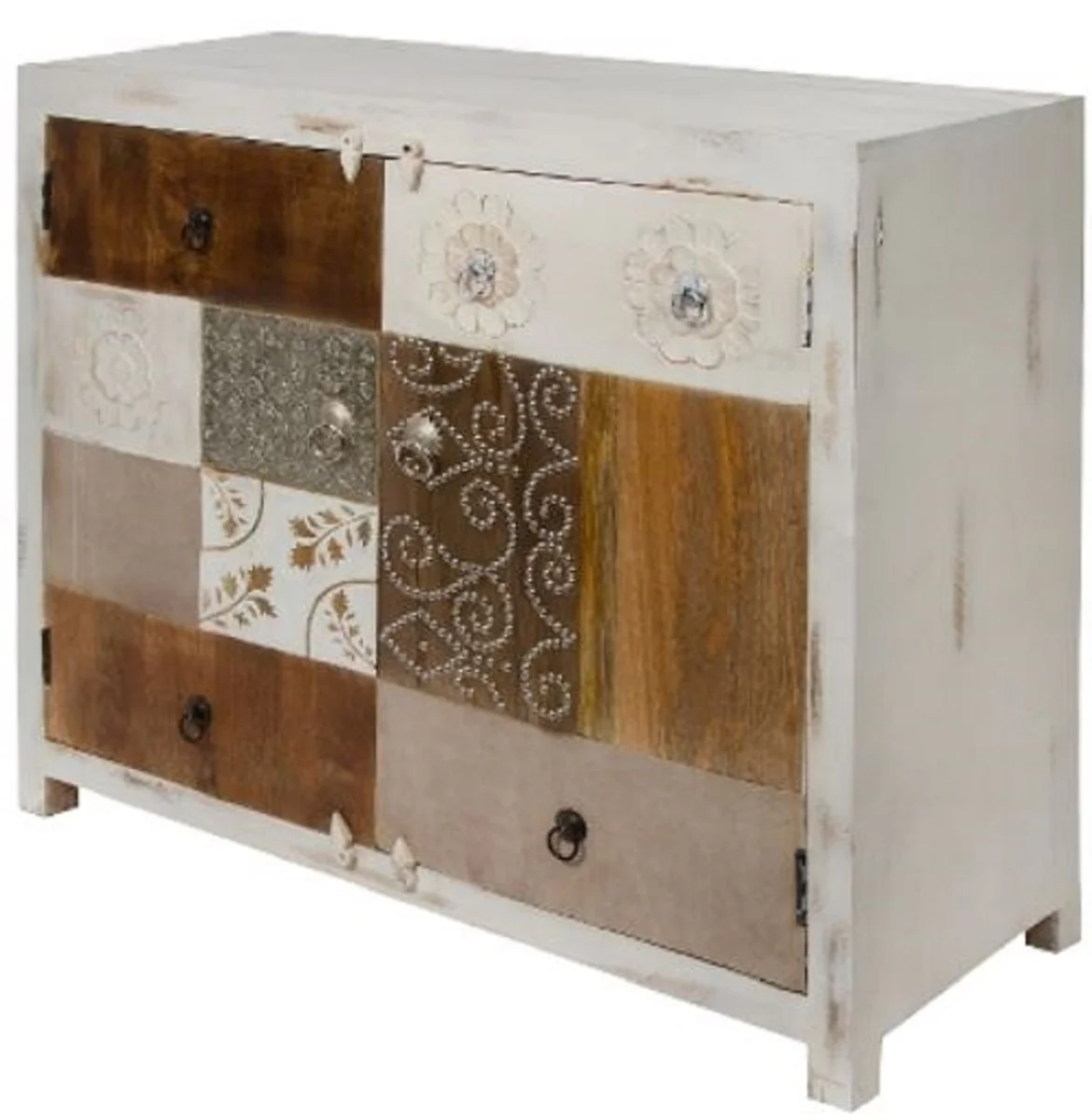 Casa Padrino c¨®moda de estilo campestre con 2 puertas blanco / multicolor 100 x 40 x H. 90 cm - Muebles Shabby Chic