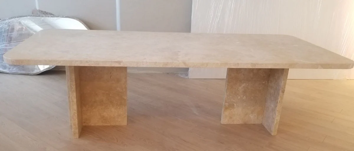 Casa Padrino mesa de comedor de lujo beige 230 x 100 x A. 75 cm - Mesa de cocina moderna de m¨¢rmol travertino de alta calidad - Muebles de comedor de lujo